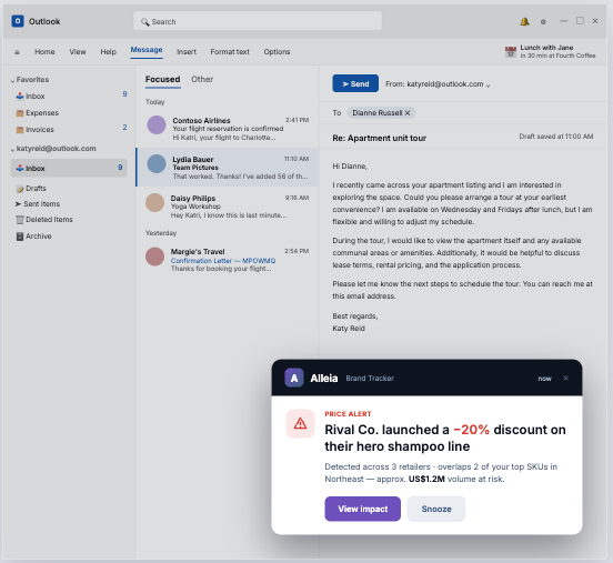 Competitor pricing alert mockup